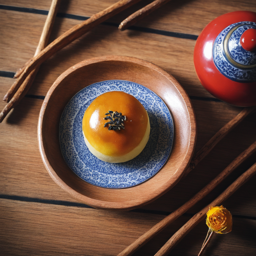 A photorealistic image of a beautifully crafted tea cake elegantly placed on an antique wooden table. The tea cake should look fresh and inviting, perhaps with intricate patterns or designs on its surface. The antique table should have intricate carvings or details that signify its age and value, perhaps made of rich, dark wood. The setting should be cozy and inviting, possibly with vintage or antique elements in the background like old books, a vintage lamp, or fine china. The lighting should be soft and warm, casting gentle shadows that highlight the texture of the tea cake and the intricate details of the antique table. The overall atmosphere should evoke a sense of nostalgia and luxury., <lora:eggcake:0.75>