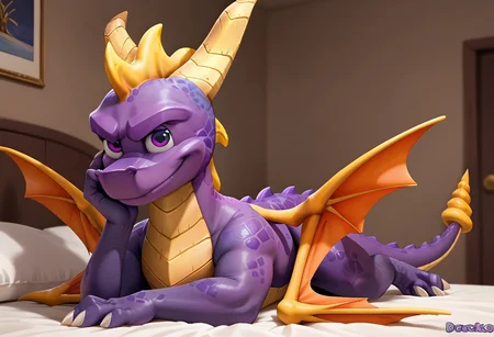 score_9, score_8_up, score_7_up, score_6_up, score_5_up, score_4_up, solo, rating_safe, source_furry, 1boy, bedroom, smile, full body, laying,
,
solo, dragon, horns, purple eyes, wings, claws
,
by_dreiker
,
Seductive pose, seductive expression,