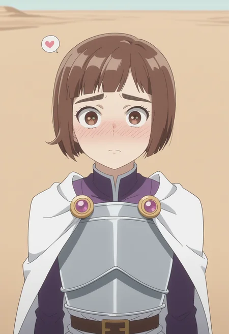 score_9, score_8_up, score_7_up, anime screencap, BREAK, 1girl, solo <lora:DX888Kazusa:1> onodera kazusa, brown eyes, brown hair, thick eyebrows, bob cut, micro bangs, BREAK
aroused, full-face blush, nosebleed, spoken heart, expressionless, o.o, flustered, surprised, charmed,, in a desert, dunes,, Paladin, armored, golden, white cape, holy armor, breastplate,