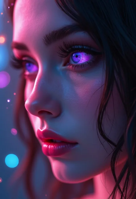 hyperrealistic digital painting by Stanley Artgerm and Jeremiah Ketner, shallow depth of field, bokeh, incredibly detailed, real, photshoot, woman with purple eyes