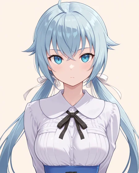masterpiece, best quality, highres, simple background, looking at viewer, 
1girl, fag_stylet_casual, ribbon, 
<lora:fag_stylet_casual_il_v1:1>