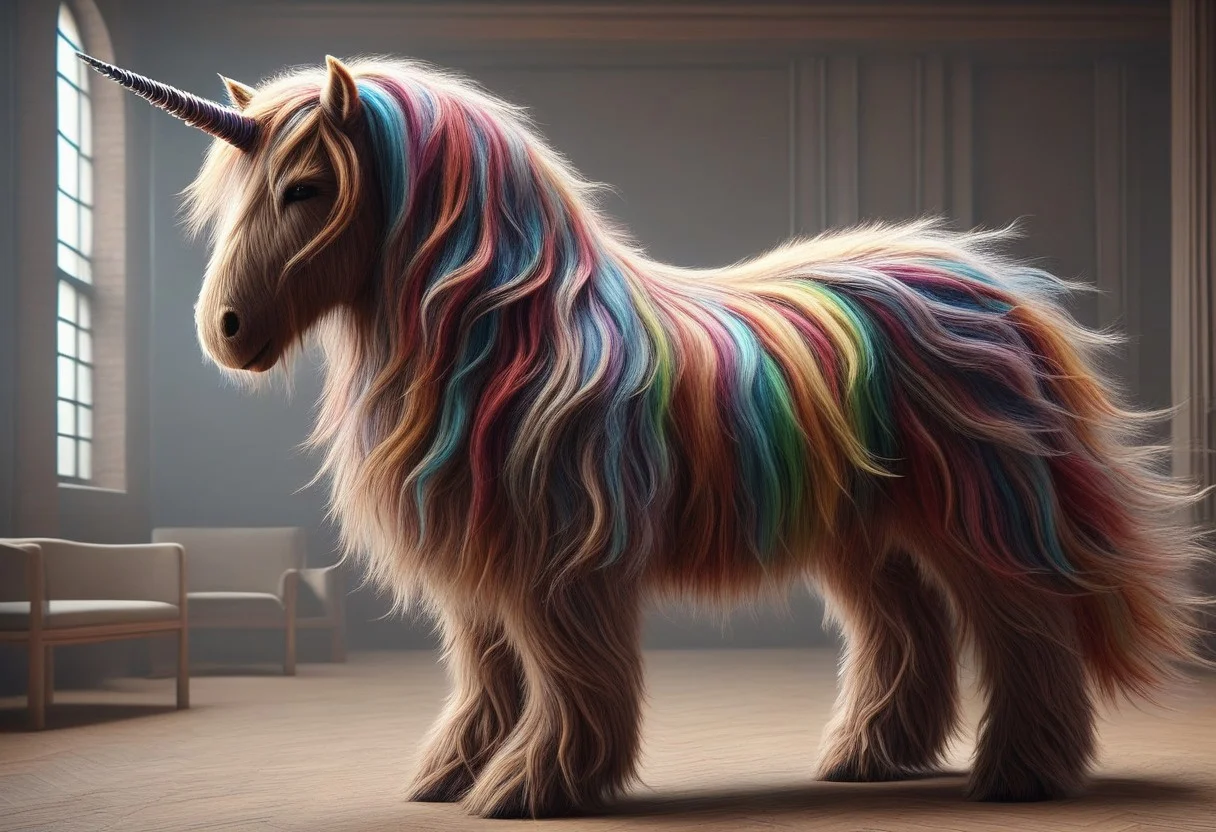 furry rainbow unicorn, masterpiece, best quality, very aesthetic, absurdres, good_hands, hand, made of w00kiee