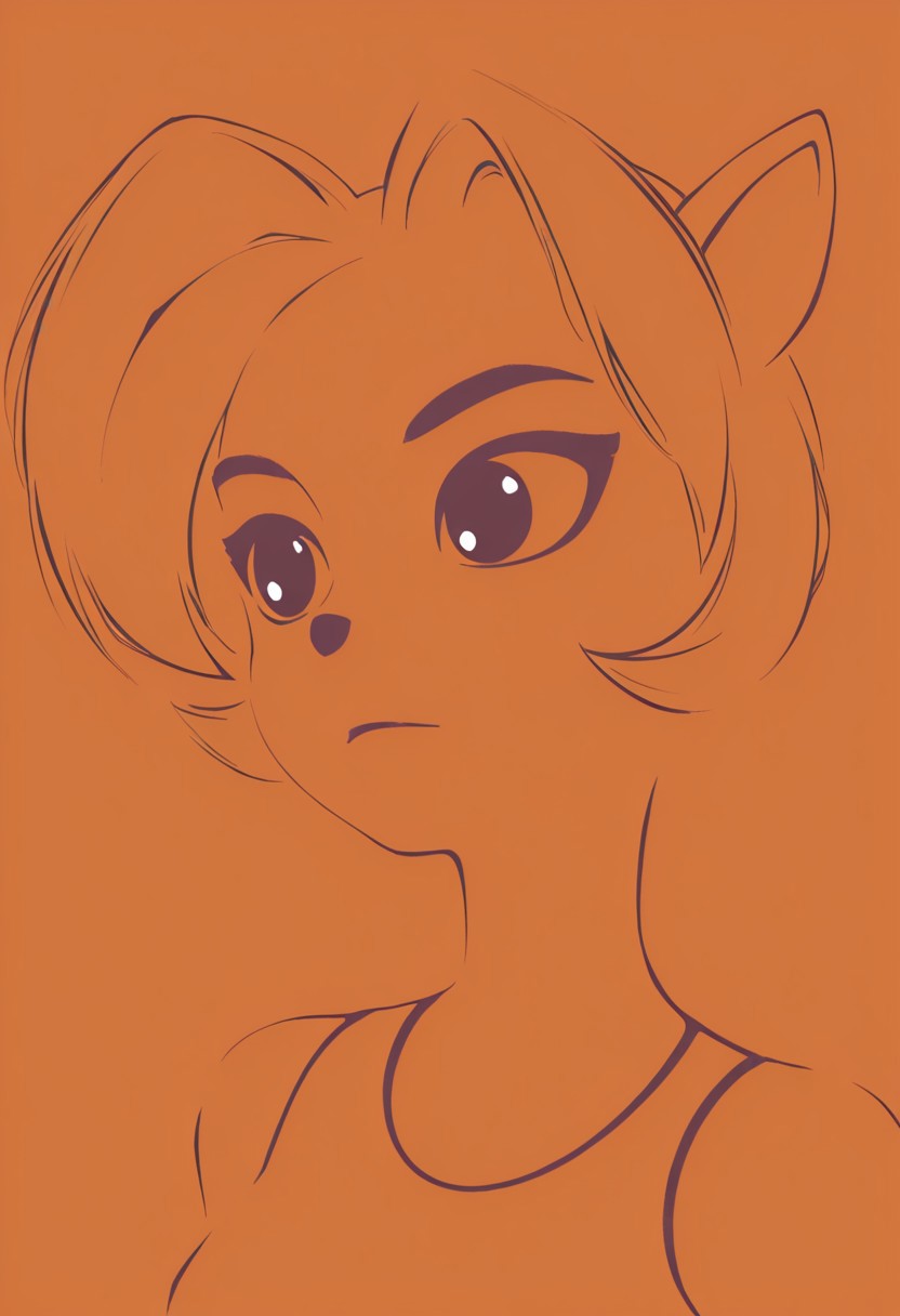 (masterpiece, best quality, incredible quality, very aesthetic, absurd, latest), (minimalism:1.5), flat color, limited colors, limited palette, limited detail, contrast, simple background, 1girl, portrait, crash mind over mutant coco bandicoot,