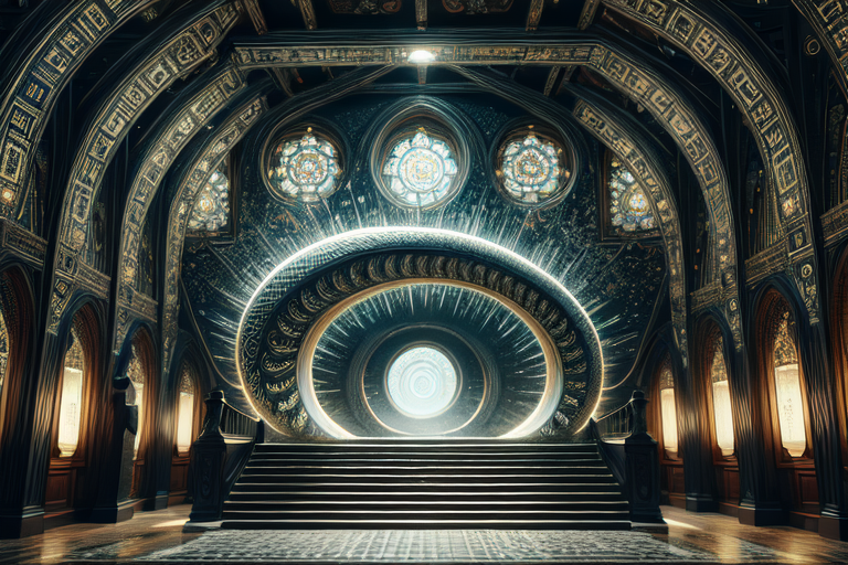 highly insanely detailed, masterpiece, top quality, best quality, highres, 4k, 8k, RAW photo, (very aesthetic, beautiful and aesthetic),  
(code_style,codestyle),(sympattern,geometric pattern),Doodle,symbolic patterns,vignette,colorful,vibrant,doodle pattern, 
<lora:CodeStyle (half generic class)_564920:0.7>, 
(1girl:1.3), 1other, 
stairs,lamp,religious_symbols,Gastropod_Fossil,spiral,âââ