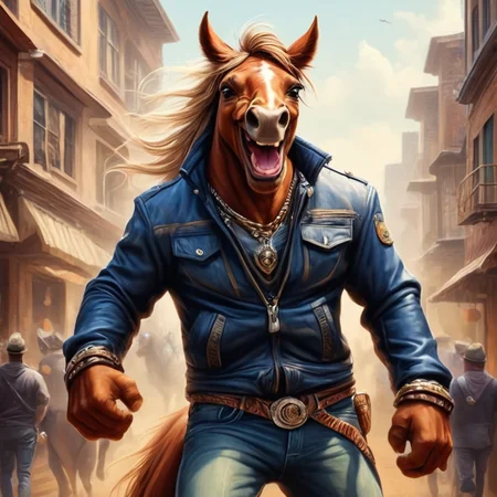 ultra-fine digital painting of a <lora:anthro_muscular:0.7> anthro Horse (Laughing openly, genuine happiness) at Psychic agents investigating interdimensional threats, super detail, ultra-realism, <lora:xl_more_art-full_v1:0.3>, <lora:madpunk:0.6> madpunk