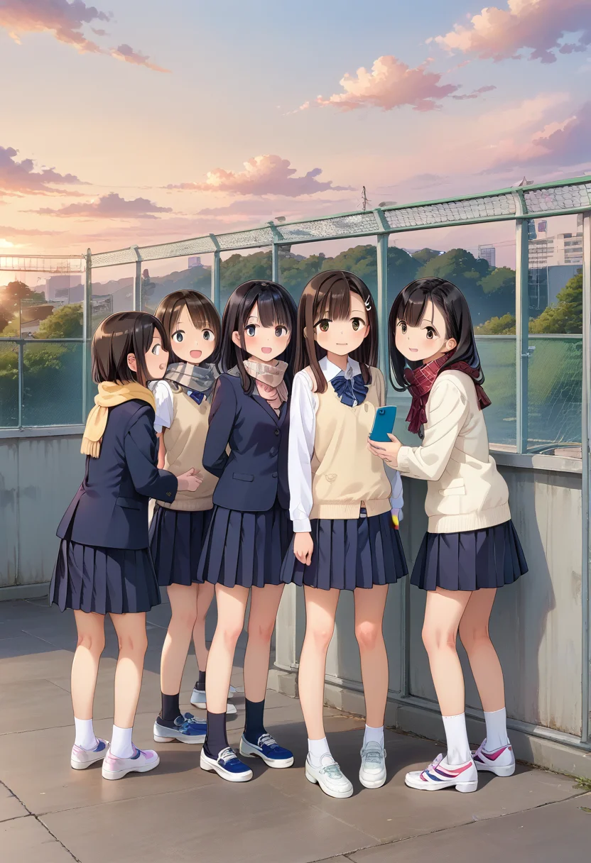score_9, score_8_up, score_7_up, rating_safe, masterpiece, best quality, absurdres, unity 8k wallpaper, official art, official style, source_anime, uncensored, game cg, megami magazine,
okujyou, multiple girls, school uniform, 6+girls, skirt, black hair, brown hair, outdoors, phone, long hair, short hair, sweater vest, jacket, cellphone, scarf, shoes, sneakers, school, sky, blazer
<lora:gakkou_okujyo_PONY_V1:1>