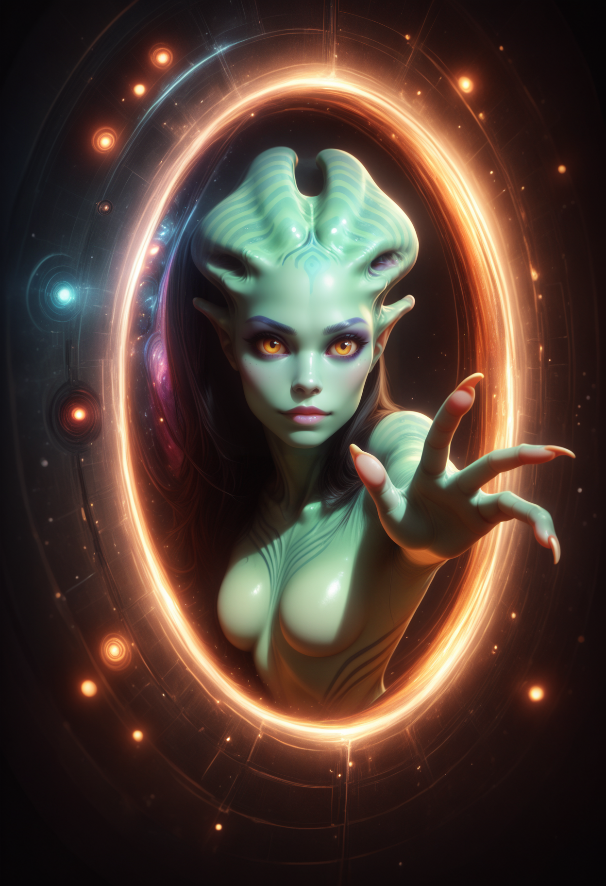 score_9_up, score_8_up, score_7_up, detailed, portal, arm reaching through portal, 1girl, alien, <lora:ReachingThroughPortal:0.7>, <lora:Potat-Alienfier_humanoid-V1PN:-0.8>