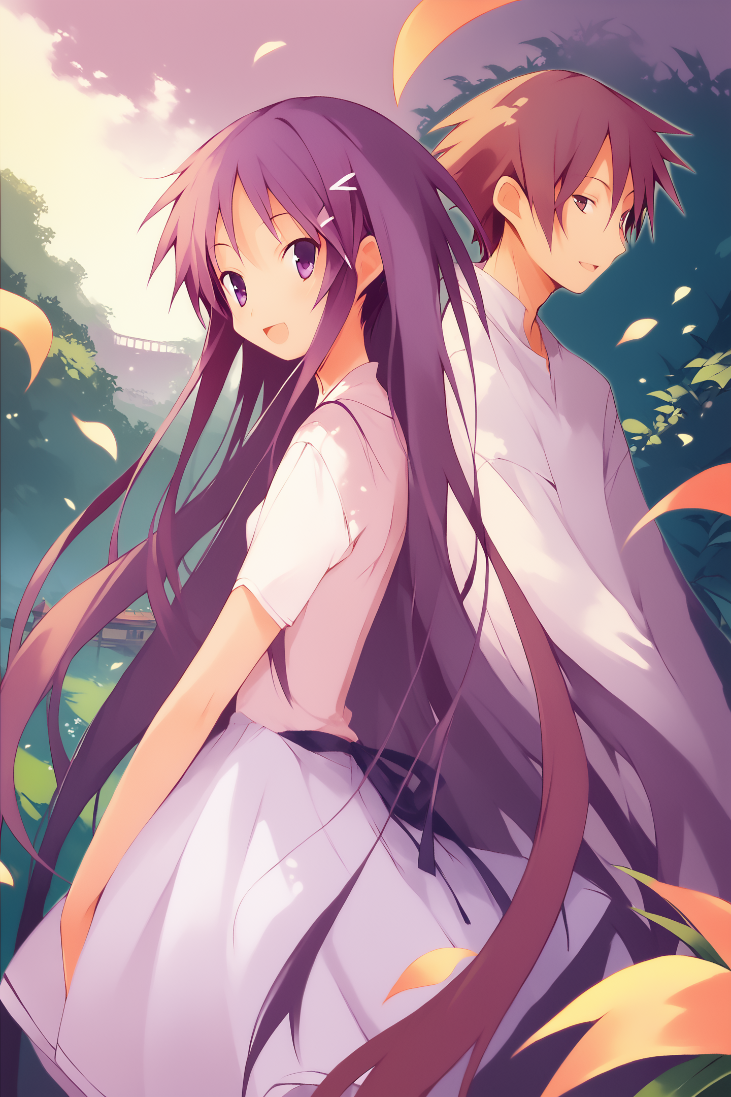 score_9,score_8_up,score_7_up,masterpiece,best quality,
Ezaki Yuuichi,Akiba Rika,1girl,1boy,long hair,smile,petals,brown hair,shirt,hairclip,purple hair,purple eyes,open mouth,hair ornament,white dress, brown eyes,back to back,
<lora:Keiji Yamamoto_XL_PONY:1.4>,