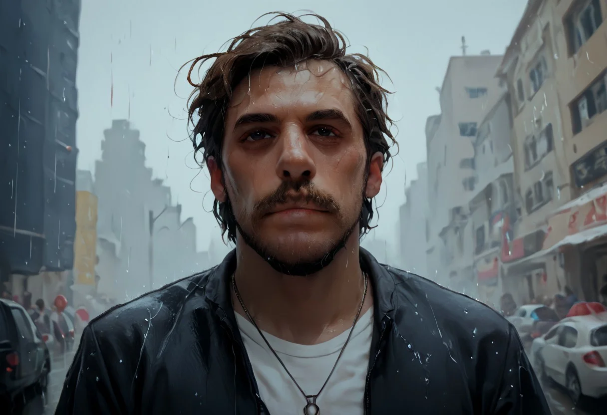 score_9, score_8_up, score_7_up, score_6_up, score_5_up, score_4_up, masterpiece, perfect face, perfect eyes,
((SpongeBob):1.2) As ((gang biker, smokes cigarettes, badass):1.2)
The background features a grafiti, urban Avenue setting with crowd and good lighting, ((Rainy weather, Wet, it rained):1.2)
front view, leather jakcket, grown up, beard