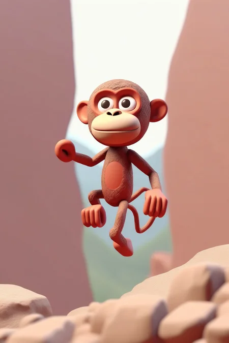<lora:Clay Animation:1>Clay Animation - a cute Humanoid rock monkey avatar flying in mountain with illustration style Keith haring style whole body minimalism 3d 4k