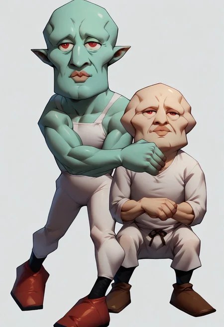 score_9, score_8_up, score_7_up, , rating_general ,1boy, aqua skin, bald, red eyes, muscular, handsomize, n64zeldastyle, 3d, polygonal, white background, full body