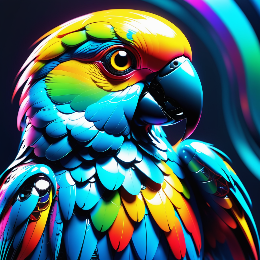 a parrot, Jed-CyFut , full of details , positive emotional    <lora:CyberFuturisticStyle:0.7>  <lora:SDXLFaeTastic2400:0.5>
