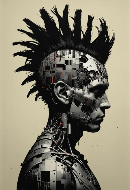 Mohawk warrior, James C. Christensen,Christopher Wool,Chiaroscuro inspired image,Glitchpunk ,silkscreen print,Sci-Fi Naturalism Fusion<lora:add-detail-xl:1> <lora:DD-sli-v1:1> <lora:Sinozick:0.5> <lora:xray:0.5>