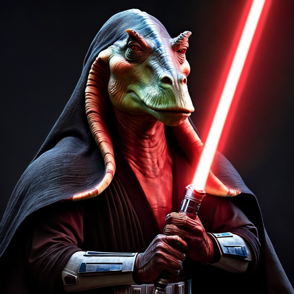 Hyperrealistic art of  <lora:darth jar jar binks:1.2>
darth jar jar binks a creature in a star wars costume holding a light saber in star wars universe, Extremely high-resolution details, photographic, realism pushed to extreme, fine texture, incredibly lifelike