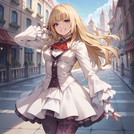 score_9, score_8_up, score_7_up, best quality, masterpiece, source_anime, zPDXL2, BREAK
1girl, solo,  <lora:liliv1:1>lili,  blonde hair, blue eyes, lilit7, pantyhose,  fingerless gloves, white dress, long sleeves, city, , smile, happy
Walking with one hand brushing hair back, cowboy shot