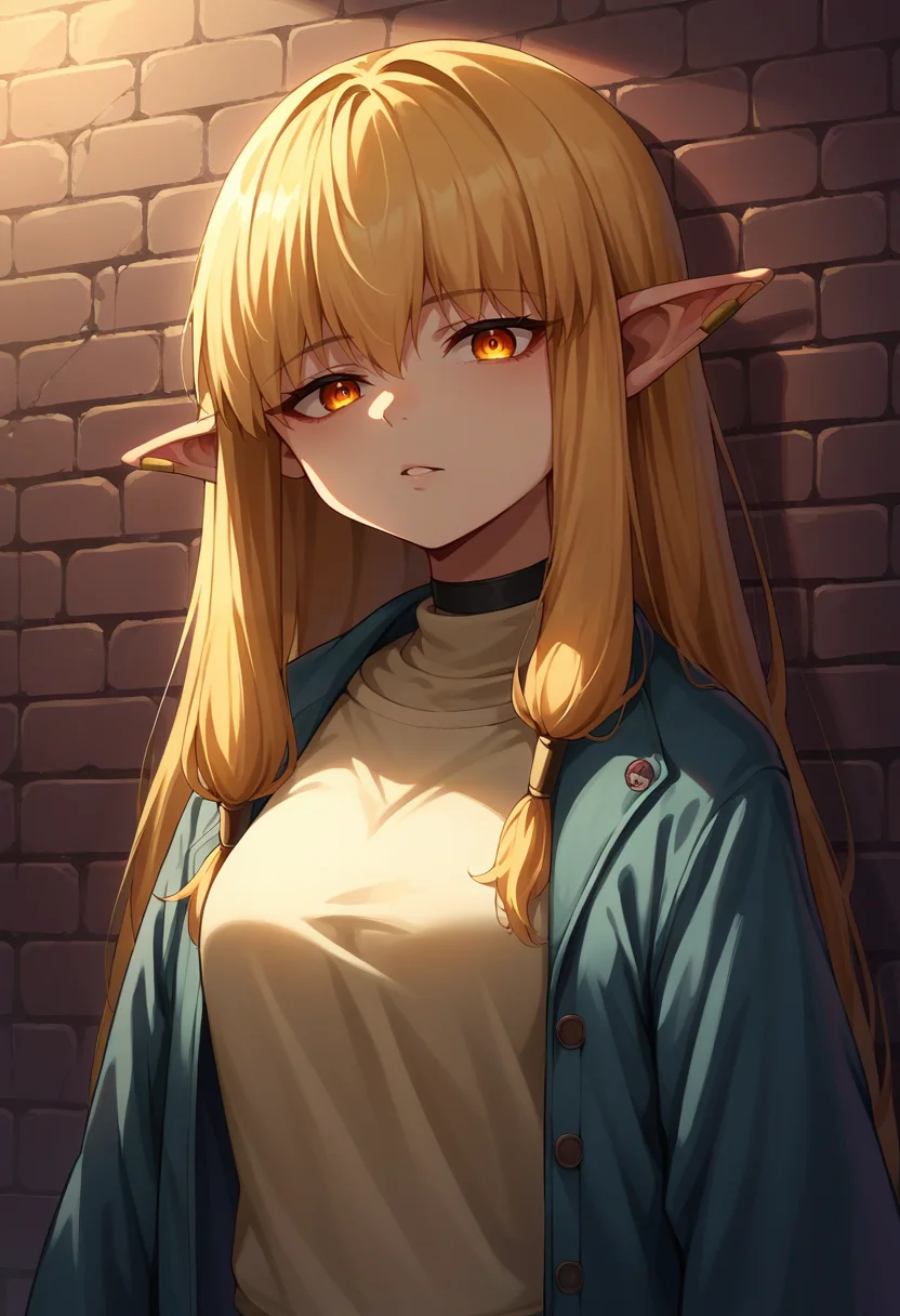 score_9, score_8_up, source_anime, 1girl, solo, Serie, long hair, hair tubes, ear bar, sharp eyes, choker, neon shirt, open jacket, turtleneck sweater, night, against wall, brick wall, graffiti, dim lighting, alley, looking at viewer, <lora:ChamSeriePonyXL:1>