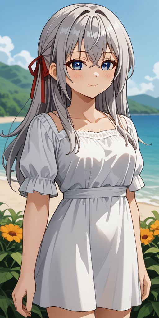 <lora:10_Alisa_Alya_Mikhailovna_Kujou_from_Alya_Sometimes_Hides_Her_Feelings_in_Russian:1>, summer, Alya, dress, long hair