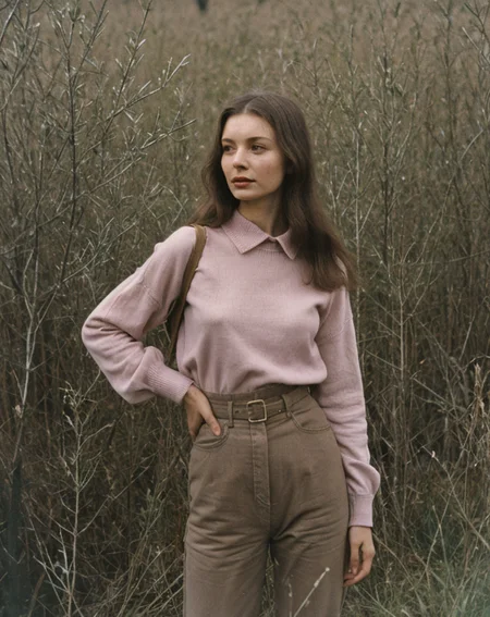 female , (nsfw:0.1) , brown, by Andrei Tarkovsky, olive, vintage pink, moderate purplish pink
