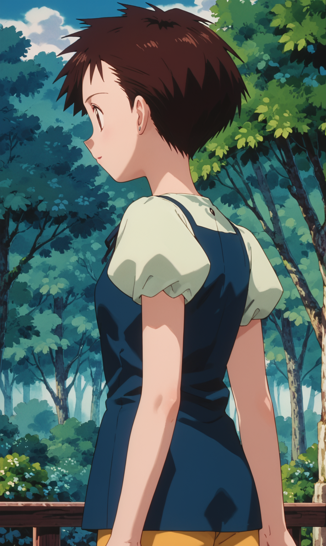 score_9, score_8_up, score_7_up, 1girl, solo, source_anime, pkmArielle, short hair, brown hair, solo, short  short sleeves,  brown eyes<lora:pkmArielle:1> from behind,