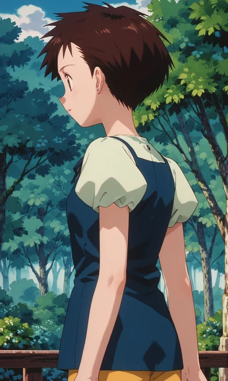 score_9, score_8_up, score_7_up, 1girl, solo, source_anime, pkmArielle, short hair, brown hair, solo, short  short sleeves,  brown eyes<lora:pkmArielle:1> from behind,