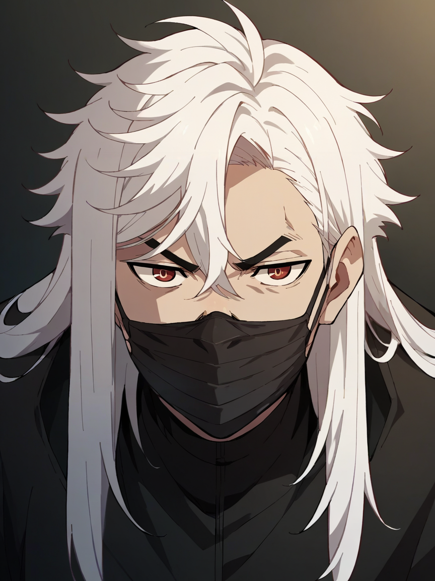 score_9, score_8_up, score_7_up, score_6_up, score_5_up,   <lora:dandadanXLP:1> dan, 1boy, long hair, white hair, monster, solo, mouth mask,
