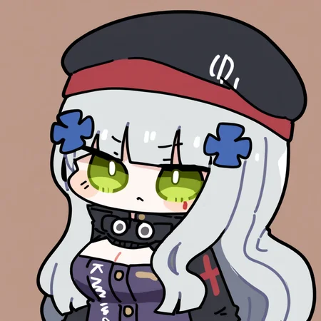 chibi,solo,1girl,hk416 \(girls' frontline\),girls' frontline,bangs,green eyes,long hair,hair ornament,breasts,facial mark,grey hair,blunt bangs,hat,large breasts,medium breasts,very long hair
<lora:Oldstore_noob_4:1>,