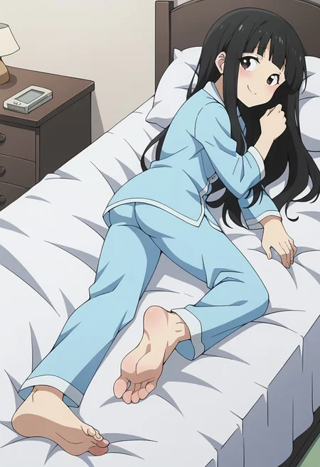 kaju,  pajamas, feet, soles, lying, on bed