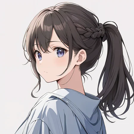masterpiece,ultra-detailed,best quality,8K,illustration,cute face,clean skin ,shiny hair,girl,ultra-detailed-eyes,simple background,cowboy shot ,source-anime<lora:add-detail-xl:1> <lora:ponytail_XL_V1.0:1> ponytail.braid
