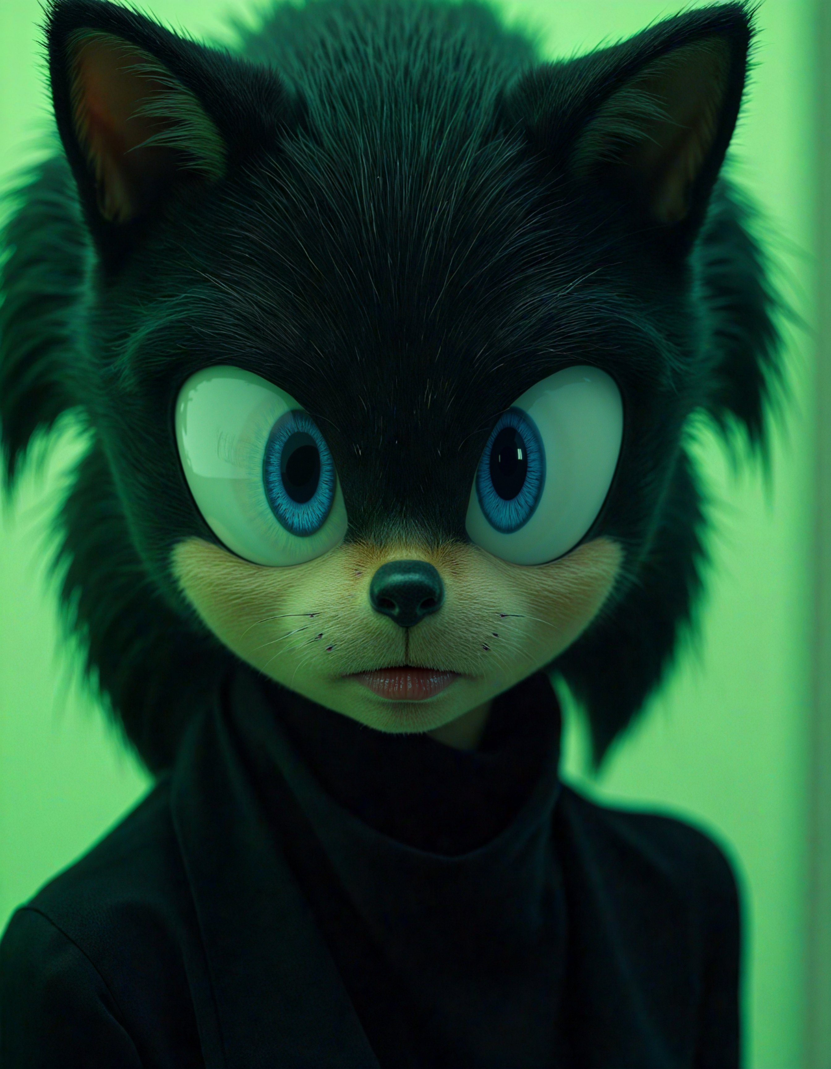 architectural style (dark mood masterpiece Photography:1.2), portrait of a mysterious Sonic the Hedgehog, with blue eyes and dark make up, dark eyeliner, she has sensuous lips, looking seductively, naughty. The extreme realism focuses on her detailed skin, showing fine textures and natural highlights. photography masterpiece, modern, irresistible beauty, fuzzy lighting, dark mood, unusual composition, use of negative space, (rule of thirds composition), simmetry, mysterious, emotional, flirting, groundbreaking unrivaled opus with unrivaled details, (Spring Green color scheme), highly detailed, melancholic, low-light hyper detailed photography, catchlights, extremely high-resolution details, photographic, realism pushed to extreme, fine texture, incredibly lifelike, hip level shot,style by luis royo . clean lines, geometric shapes, minimalist, modern, architectural drawing, highly detailed