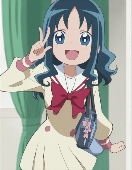score_9, score_8_up, score_7_up, anime screencap, solo,1girl,kurumierika, school uniform, open mouth, smile, bow,cowboy shot,small breasts,blush<lora:kurumierika:0.8>