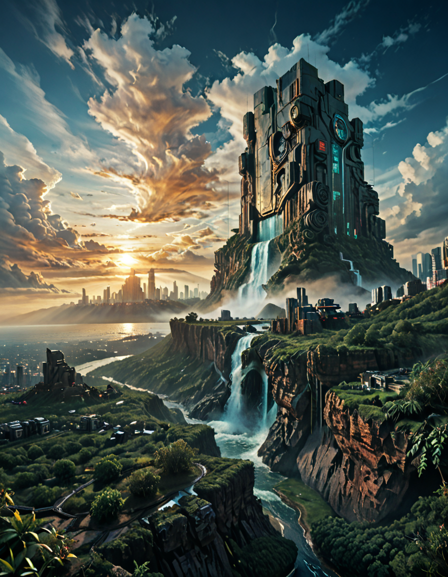 score_9, score_8_up, score_7_up, score_6_up, score_5_up, score_4_up, <lora:SW01v1-5pb:1> imagination, cyberpunk city, SE12, rich detailed sky, clouds, T10, landscape, tree, vegetation, rough sea, waterfall, blue, T1, white, dark blue, fantasy, blue, gold, T3,