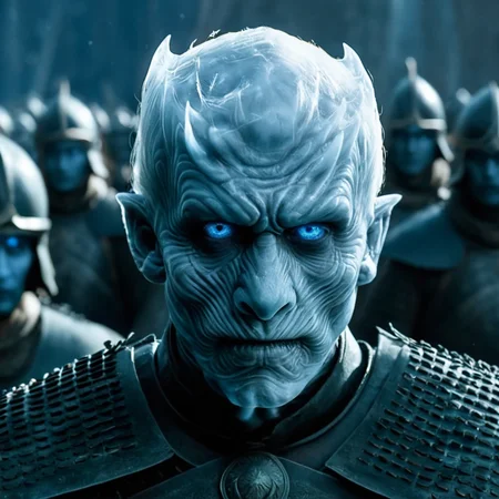 cinematic film still of <lora:Game of Thrones style:1>
In medieval times Night King White Walker a frozen man with a sword in a crowd of people,solo,looking at viewer,smile,blue eyes,1boy,upper body,weapon,male focus,armor,glowing,helmet,shoulder armor,glowing eyes,blue theme,japanese armor,skeleton,samurai,kabuto (helmet) , cinematic, film, movie still, movie style, film style, fantasy drama, epic drama, dramatic light, dramatic shadow, fictional, Age of Wonders, Age of Empires, warriors, Medieval style, middle ages, dungeons and dragons style, contrast, color, different people, different, unique, kingdoms and castles style, violent, aggressive, detailed, perfection, detailed face, detailed body, detailed hands, detailed eyes, sharp, Game of Thrones style, shallow depth of field, vignette, highly detailed, high budget, bokeh, cinemascope, moody, epic, gorgeous, film grain, grainy