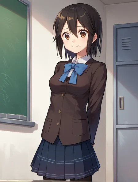 score_9, score_8_up, score_7_up, score_6_up, score_5_up, score_4_up, BREAK
InabaHimeko, 1girl, solo, school uniform, pantyhose, breasts, skirt, arms behind back, ribbon, smile,
<lora:InabaHimeko_PD6XL:1>