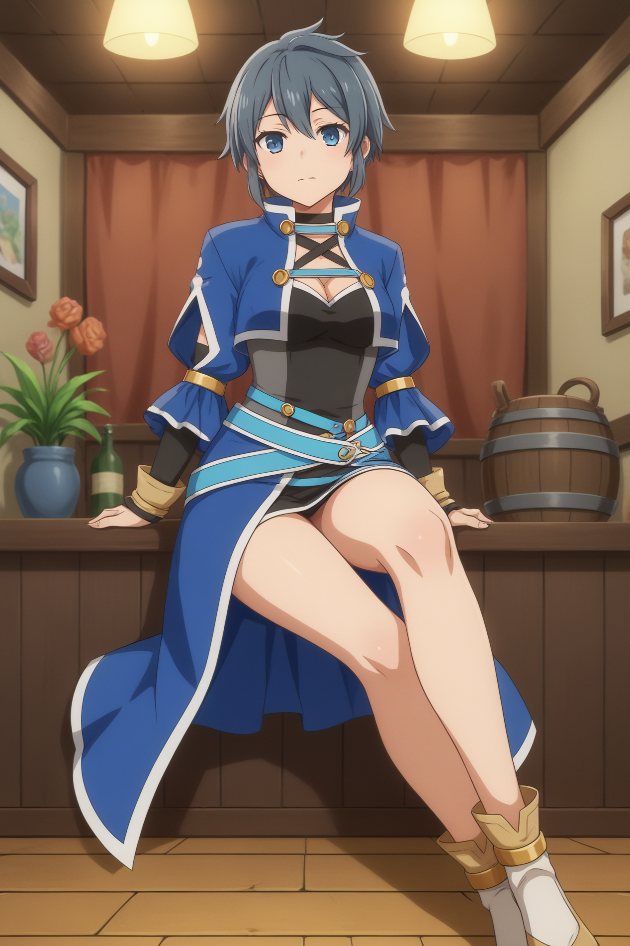 score_9,  Ardee Varma, anime style,  Sitting on a prop or object with legs extended, Jazz Club <lora:Danmachi-Ardee_Varma-PDXL:0.8>