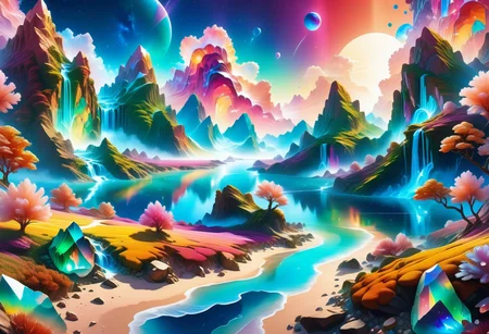 a landscape made out of multicoloured Jed-Auquartz , full of details, 8k wallpaper