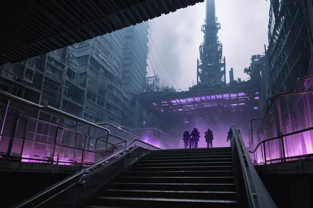 highly insanely detailed, masterpiece, top quality, best quality, highres, 4k, 8k, RAW photo, (very aesthetic, beautiful and aesthetic),
tsutomu nihei,nihei_tsutomu,blame!,blame gakuen!,abara,TNstyle,sidonia_no_kishi,(stairs,tunnel,mausoleum,lab,tower,space,spacecraft,deep horizon,sidonia \(ship\),megastructure in background,city ruins),lantern,clouds,tentacles,mist,foggy,steam,smoke,bridge,light particles,toha heavy industries,decrepit,no human,science fiction,vast scenery,perspective,blm,dystopia,destroyed,cyberpunk,
<lora:blameLora_v10:0>,
(1girl:1.3),
solo focus,
(pure purple background,transparent background:1.2),âââ