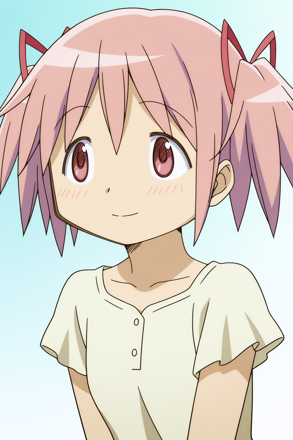 Madoka Kaname, light smile <lora:Madoka-Madoka_Kaname-illustrious:0.8>