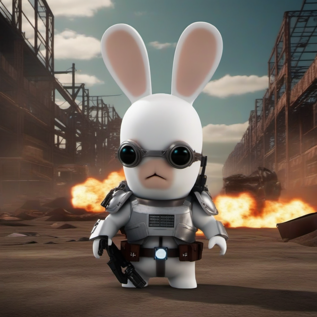 LapinsCrétins1024, a  rabbit as a terminator, postapocalyptic background ,highly detailed, attack on titan, photography, ultra sharp, film, professional, 64k  <lora:LapinsCrétins1024:0.8>