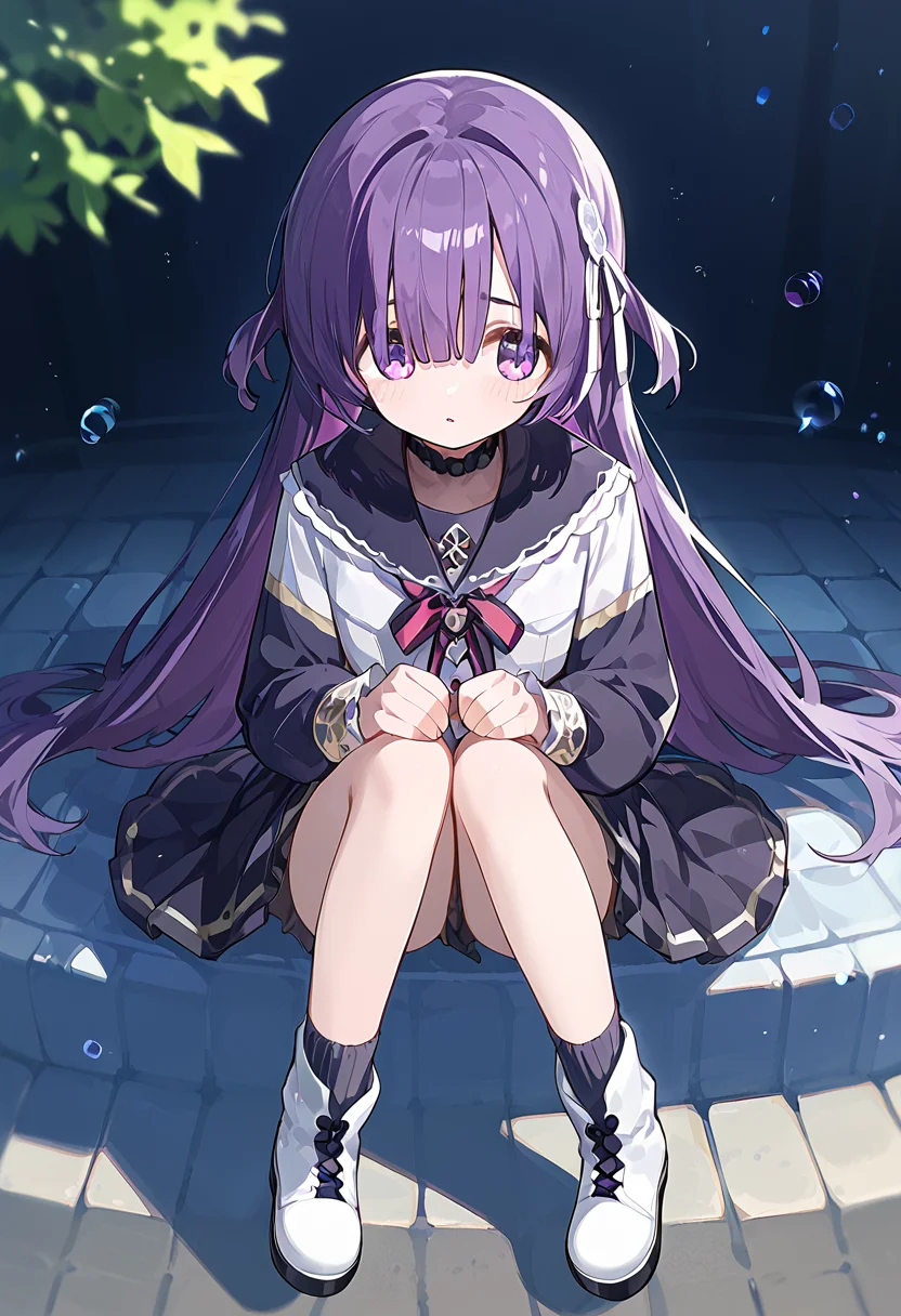 score_9, score_8_up, score_7_up, source_anime, rating:general, <lora:lowres_concept_ponyXL_v1:-0.3>
BREAK,
1girl, solo, <lora:sumeragi_utsutsu_PonyXL_v1:1> sumeragi utsutsu, purple hair, long hair, bangs, purple eyes,
;D,
,
sky blue formalsuit __socks__ __shoes__,
wide shot from above sitting, looking away, POV, Altar bokeh, depth of field,