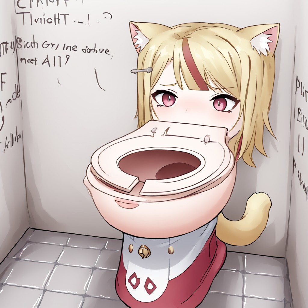 Toilet tf, 1girl, Blonde hair, tail, cat ears