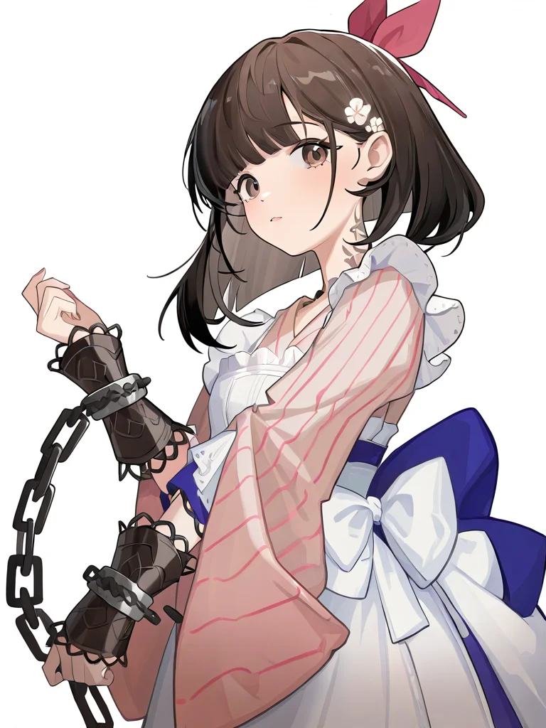 1girl,solo,simple background,white background,cowboy shot,looking_at_viewer,,wuseyue,chain,<lora:wuseyue-000014:1>, masterpiece, best quality, very aesthetic, absurdres,newest, incredibly absurdres,