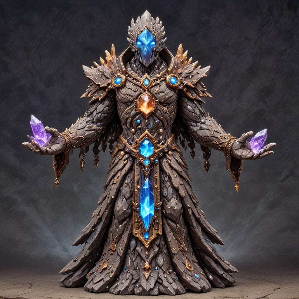 lumenarium, mage granitoid, solo, full body, beautiful, masterpiece, best quality, detailed, HD, magic crystals, glowing