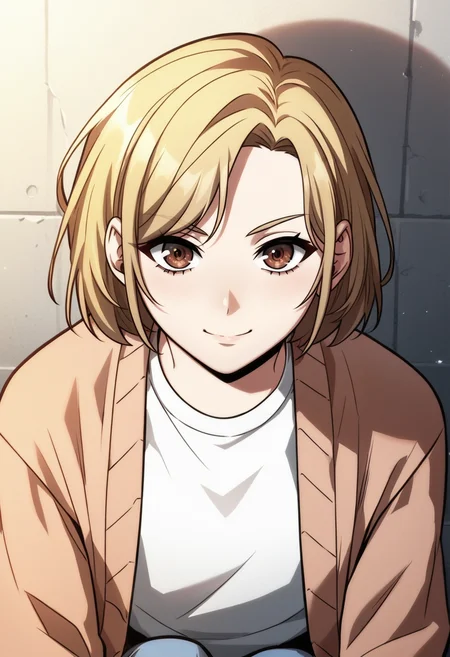 score_9, score_8_up, score_7_up, source_anime,anime screencap, anime coloring,intricate details,rating_safe, masterpiece, best quality,
(best quality, absurd res, ultra detailed),1girl, ((solo)), good eyes,perfect eyes,,detailed eyes, zPDXLxxx , zPDXL3,detailed, detailed face, <lora:add-detail-xl:3>,(4 finger)
BREAK
<lora:shin_yoosung:0.8>, shinyoosung, short hair, blonde hair, brown eyes, white shirt, open cardigan, long sleeves, blue pants, jeans, denim, 
BREAK
solo, upper body ,front view, portrait,, 
smirk,