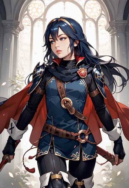 masterpiece,best quality, highly detailed, score_9, score_8_up, score_7_up, score_6_up, score_5_up, score_4_up, ((zPDXL3)), ((zPDXLxxx)), Expressiveh, defLuci, long hair, tiara, cape, shoulder armor, blue tunic, long sleeves, cuffs, blue scarf, fingerless gloves, belt, pants, thigh boots, highres, holding, holding sword, holding weapon, long hair, looking away, sword, adult lustful confident woman, petite, slender body, perky saggy natural breasts, full lips, bangs, sidelocks, straps, 
chinese magical sorceress, animated, swirling magic, wisps of magic, dancing pose, tight squeezed outfit, magical accessories, evoking motion, conveying motion, dynamic splash art