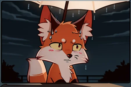 <lora:lisa-10:0.9> 1boy, :3, animal ear fluff, animal nose, blush, fox, fox ears, fox tail, furry, hand up, no humans, orange fur, outline, pappy, sitting, solo, tail, upper body, yellow sclera, pappy
(no emotion:1.2), rain, sad, scared, (portrait:1.2), darkness, night, <lora:LowRA:0.2>, dark mode, best quality, masterpiece, ultra-detailed, illustration, (detailed light:1.05), cinematic lighting, detailed background, detailed face, detailed eyes