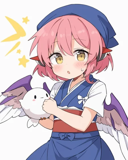 mystia lorelei,1girl, solo, simple_background, white_background, white_wings, one-hour_drawing_challenge, open_mouth, bird_wings, fish, short_sleeves, japanese_clothes, okamisty, blush_stickers, head_scarf, flying_sweatdrops, apron, holding_animal
<lora:mystia_lorelei_image8444_2023-12-14-000007:1>,star-shaped_pupils,symbol-shaped_pupils,. gorgeous,key visual, vibrant, studio anime,award-winning, professional, highly detailed,high budget, cinemascope