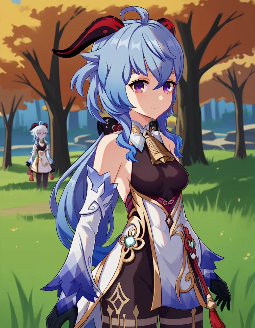 score_9, score_8_up, score_7_up, source_anime,
ganyu, <lora:genshin-ganyu-ingame-ponyxl-lora-nochekaiser:1>,
ganyu, blue hair, goat horns, horns, long hair, purple eyes, sidelocks, smile,
gloves, bare shoulders, detached sleeves, black gloves, bell, bodysuit, neck bell, black bodysuit, vision \(genshin impact\), bodystocking, cowbell, chinese knot,
outdoors, forest, nature,
looking at viewer, cowboy shot, dutch angle,