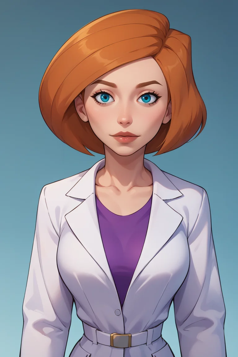 score_9, score_8_up, score_7_up, BREAK, 1girl, solo, breasts, <lora:annpossible-guy-PONYv1:1>, annpossible, mature female, lab coat, shirt, portrait, looking at viewer, simple background, gradient background,