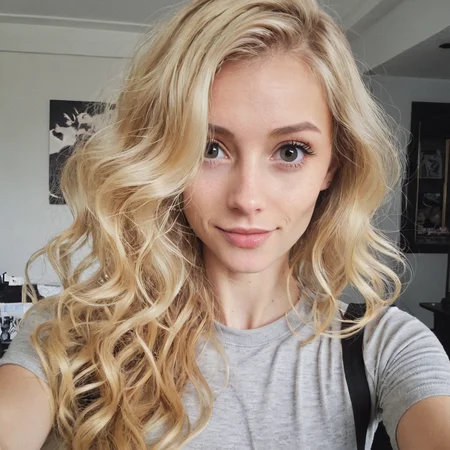 female, blonde hair, wave hair, selfie <lora:weight_slider-sdxl:0@0.1, -6@0.1>