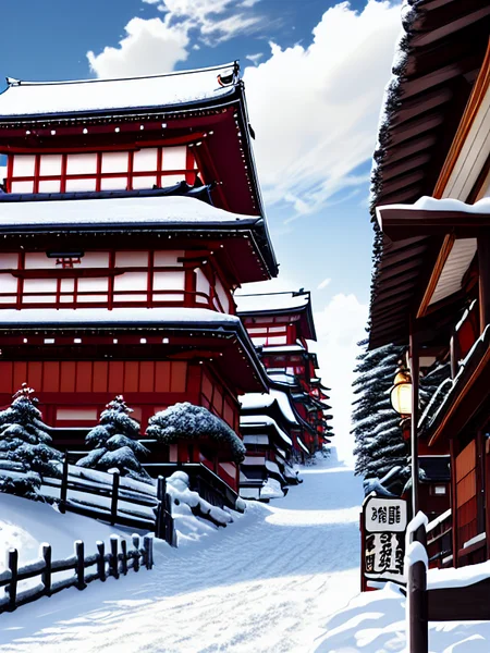 (extremely detailed CG unity 8k wallpaper),(masterpiece), (best quality), (realistic), (((japan))), snowy japanese streets, scenery, style-winter, detailed, fluffy clouds in the sky, (paint splashes:1.3), (splatter:1.2), outrun, vaporware, shaded flat illustration, digital art, trending on artstation, highly detailed, fine detail, intricate, ((lens flare)), (backlighting), (bloom), [Style-Micro::30], (((geisha in kimono)))